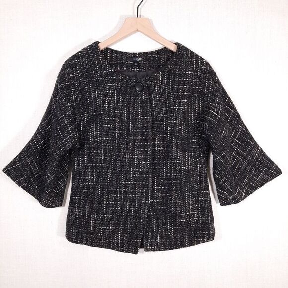 East 5th Women's Tweed Boucle Check Jacket Size Medium Black & White 100% Cotton - Picture 4 of 16